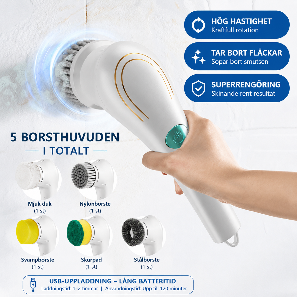 Elektrisk Diskborste Pro – Multifunktionell Rengöring för Kök & Hem