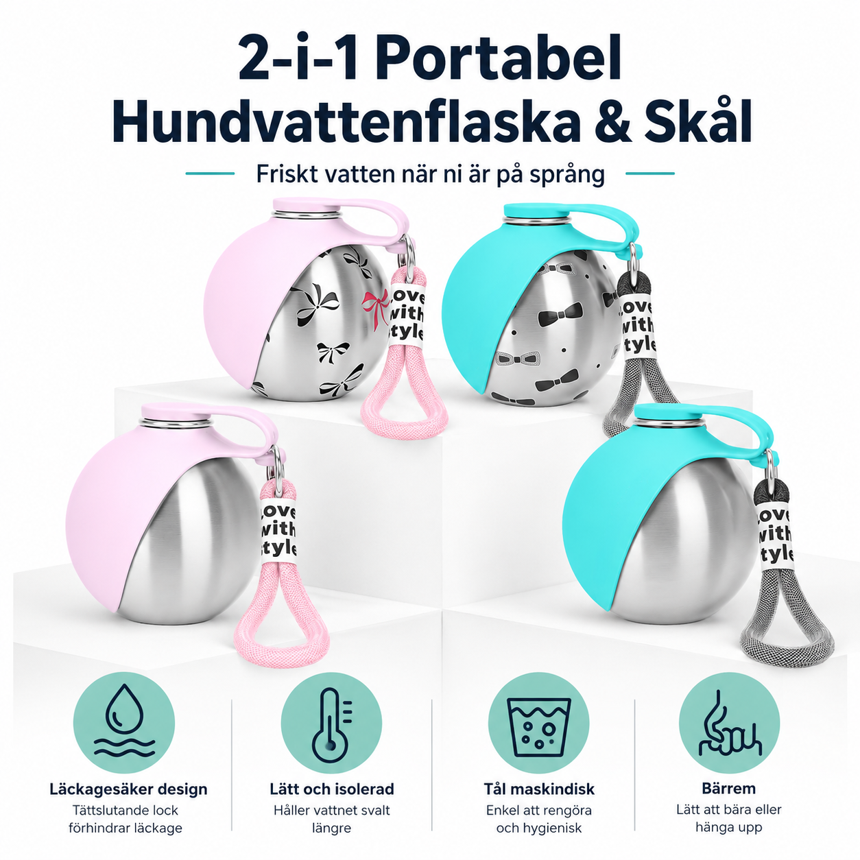 Spillfri Vattenflaska för Hund – Perfekt för Promenader och Vandring