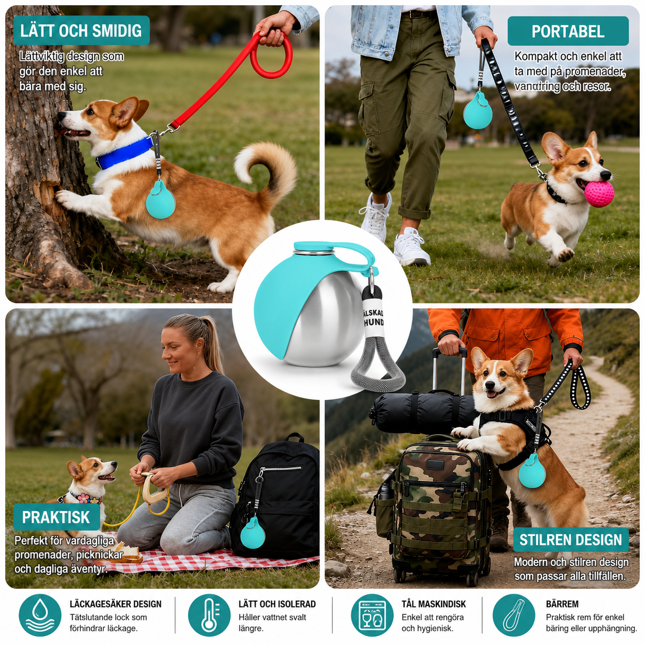 Spillfri Vattenflaska för Hund – Perfekt för Promenader och Vandring