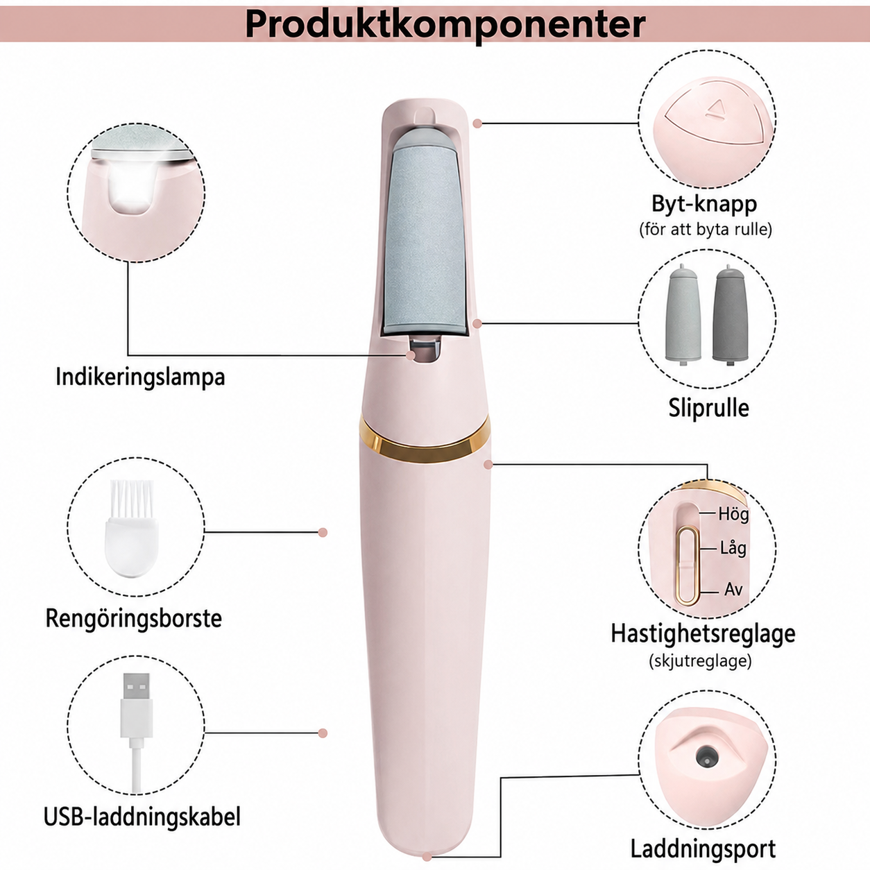 Elektrisk Fotfil med USB-laddning och 2-stegs hastighetsjustering